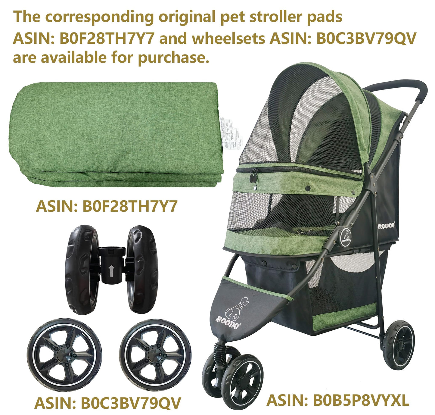 ROODO 3 Wheel Pet Stroller - Lightweight & Portable Jogger