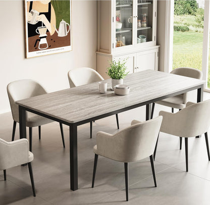 GarveeHome 70.8 in Industrial Dining Table for 6, Wooden Long Dinner Table with Mortise Tenon Design, Kitchen Table with Sturdy Metal Legs, for Dining Room Home Office Living Room, Grey