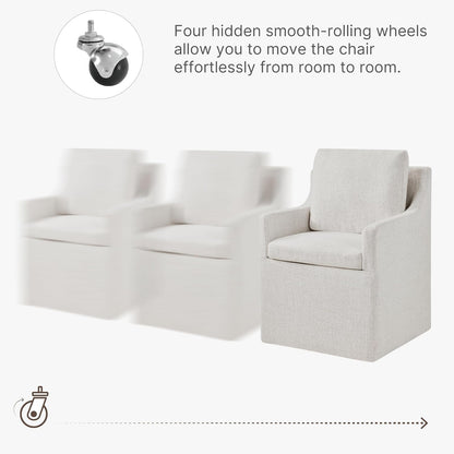 KISLOT Upholstered Dining Chairs Set of 2, Modern Dining Room Chairs with Casters & Washable Cover, Rolling Accent Chair with Comfy Backrest for Kitchen, Farmhouse, Living Room, Cream Beige, 2 Box