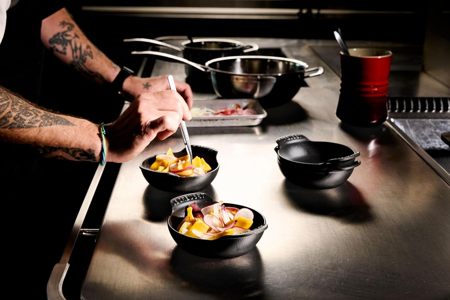 Le Creuset Enameled Cast Iron Gourmand Collection Set of 4 Mini Round Braiser,.3 qt., Matte Black