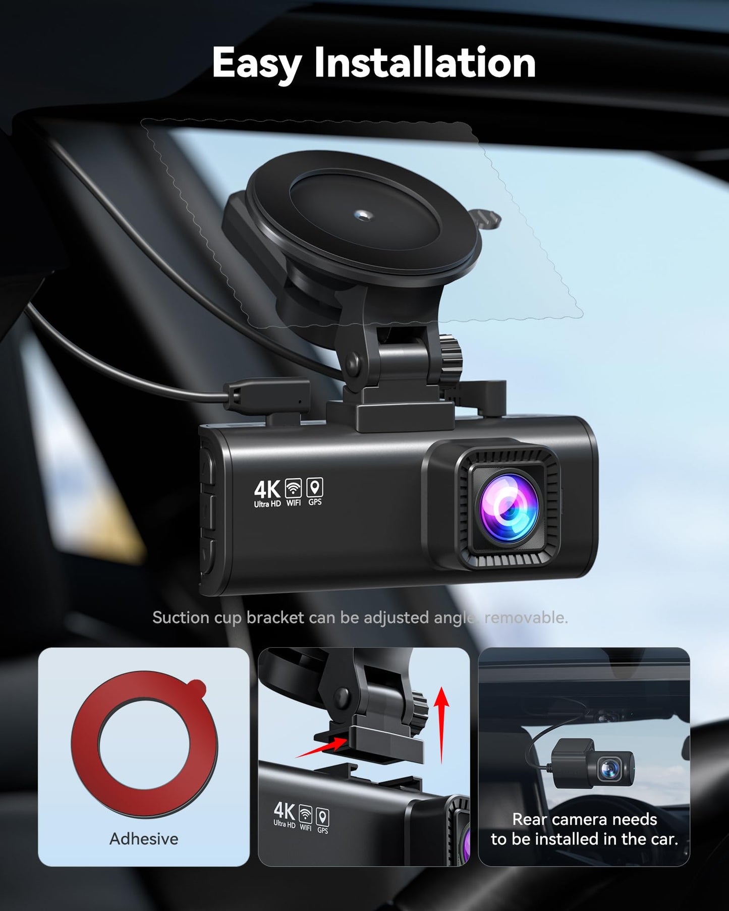 REDTIGER 4K Dash Cam Front Rear with GPS, Night Vision