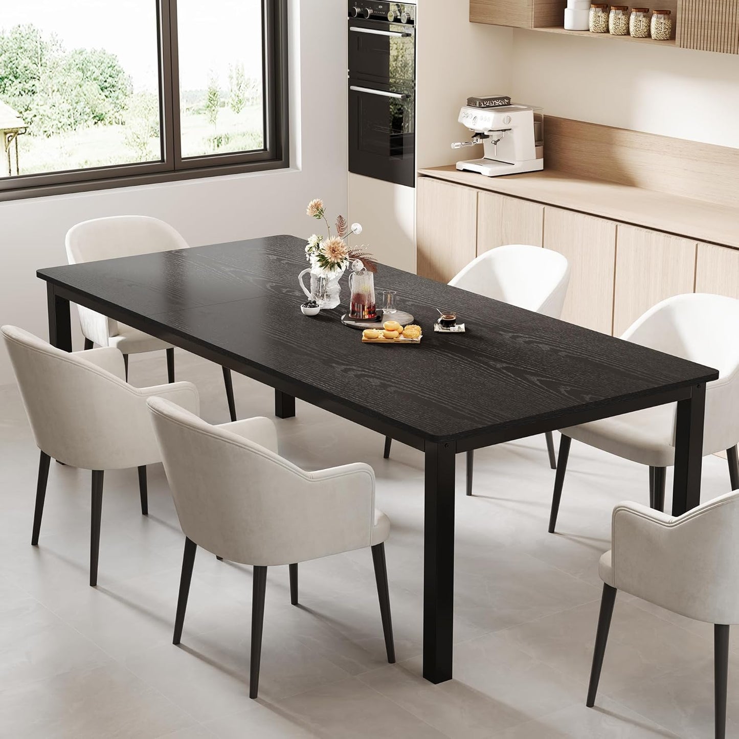 GarveeHome 70.8 in Industrial Dining Table for 6, Wooden Long Dinner Table with Mortise Tenon Design, Kitchen Table with Sturdy Metal Legs, for Dining Room Home Office Living Room, Black
