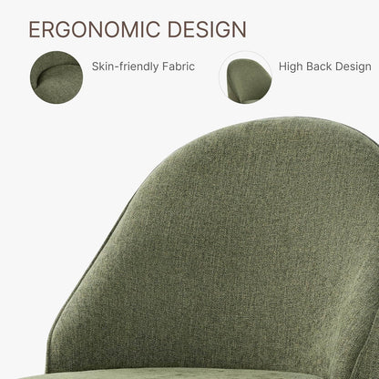 KISLOT Swivel Dining Chairs Set of 4, Upholstered Mid Century Modern Deskchair with Round Back, Linen Fabric Kitchen Chairs for Dining Room, Bedroom, Dressing Room, Green