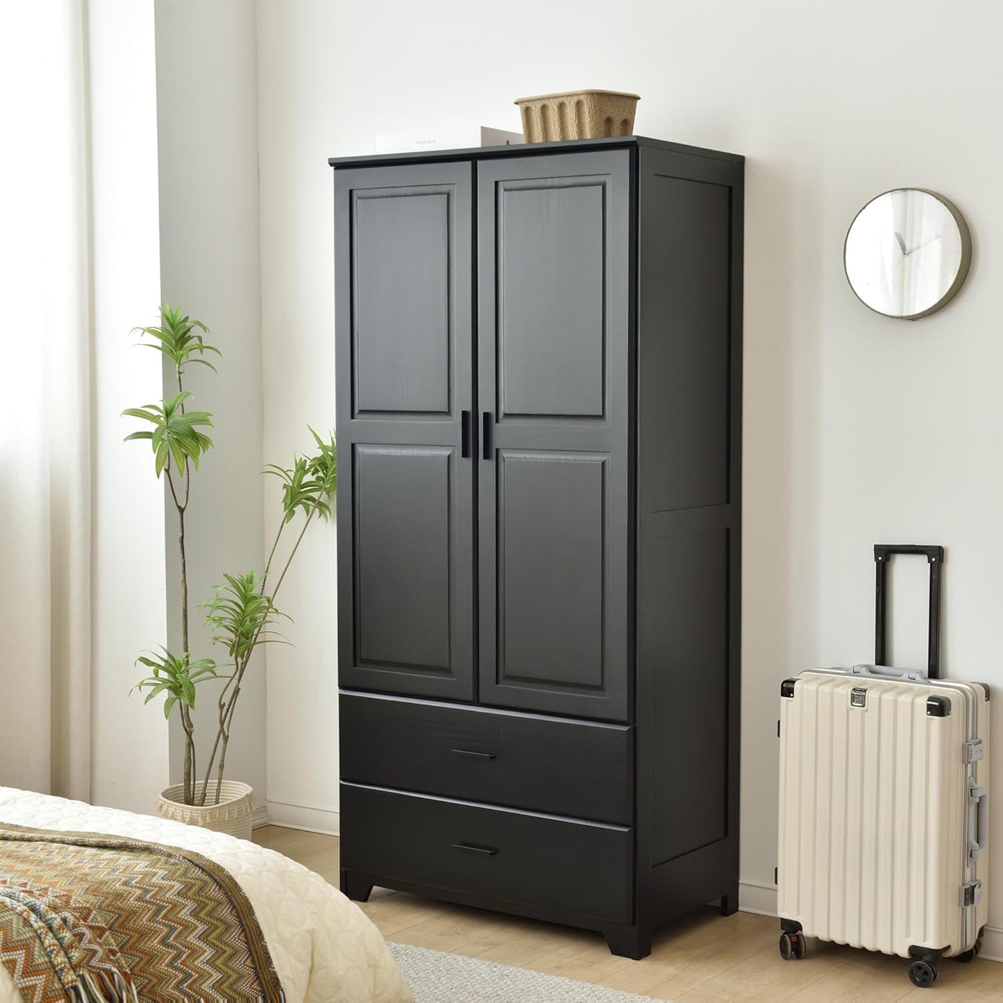 Woodpecker's Inc Solid Pine Wood Closet with Raised Doors (Black)
