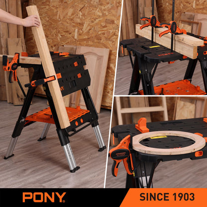 PONY Portable Folding Work Table - 2-in-1 Sawhorse & Workbench