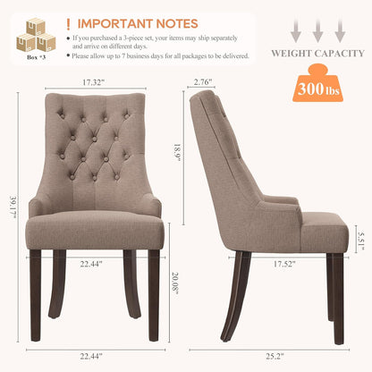 COLAMY Wingback Upholstered Side Dining Room Chairs Set of 6, Fabric Dining Chairs with Tufted Button, Living Room Chairs for Home Kitchen, Taupe