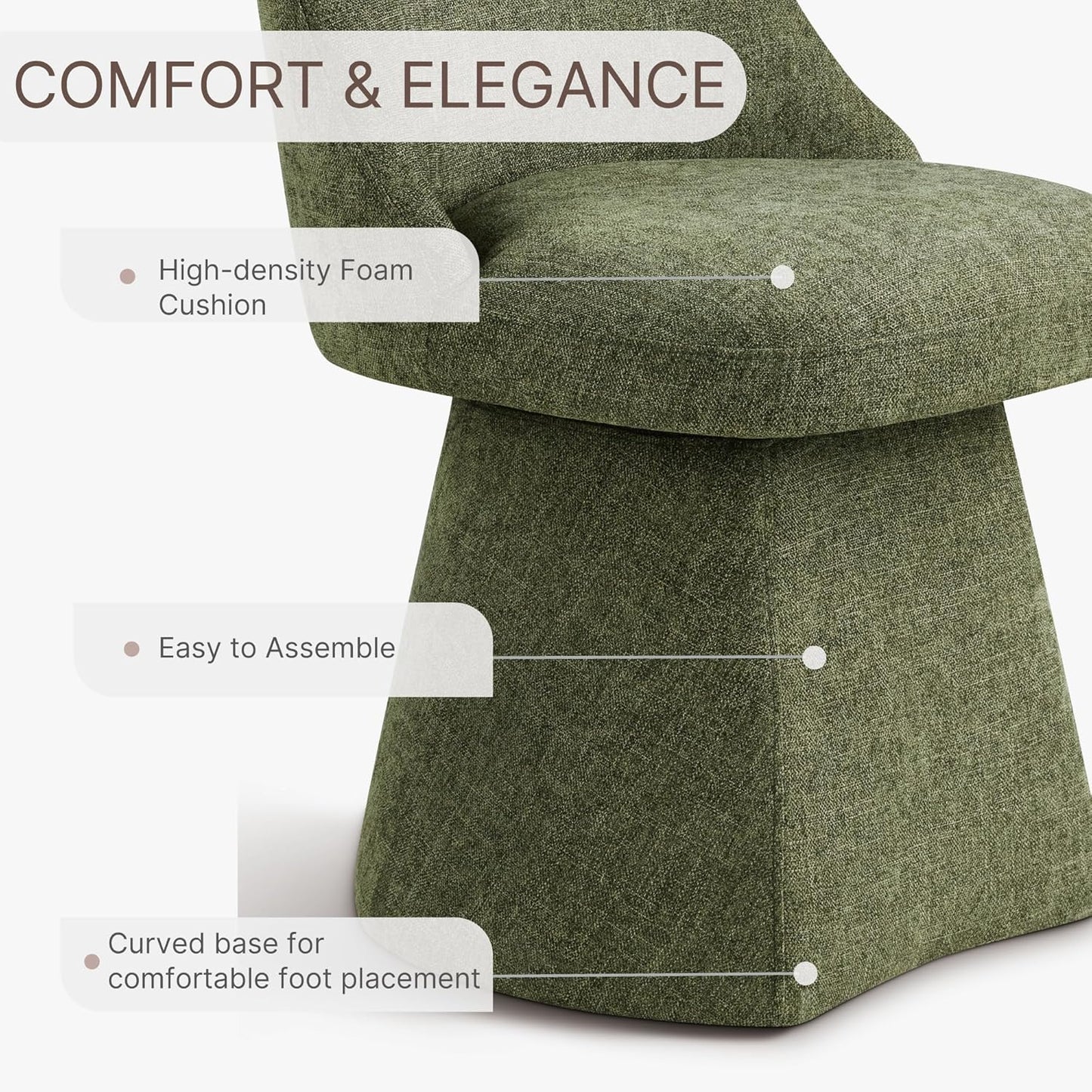 KISLOT Swivel Dining Chairs Set of 4, Upholstered Mid Century Modern Deskchair with High Back, Linen Fabric Kitchen Chairs for Dining Room, Bedroom, Dressing Room, Green