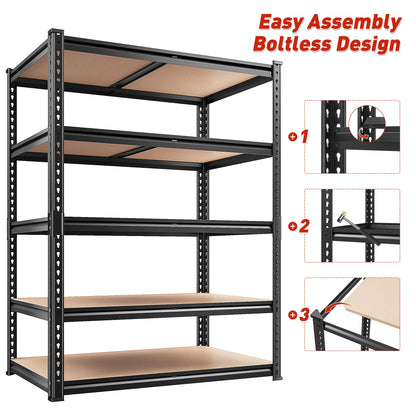REIBII 2400LBS Heavy Duty 5 Tier Adjustable Storage Shelves