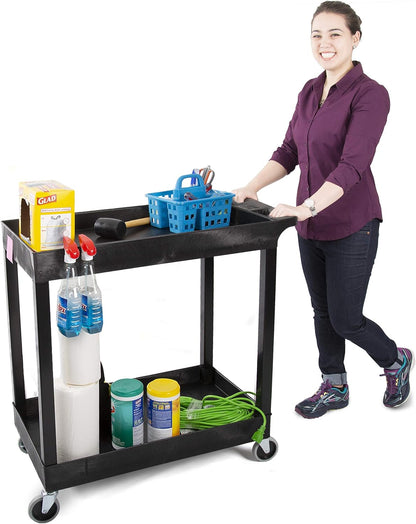 Stand Steady Original Tubstr 2 Shelf Utility Cart/Service Cart Supports up to 400 lbs. - Heavy-Duty Storage Cart for Garage, Warehouse, Kitchens, Plastic Tub Carts with Deep Shelves (Black, 32 x 18)