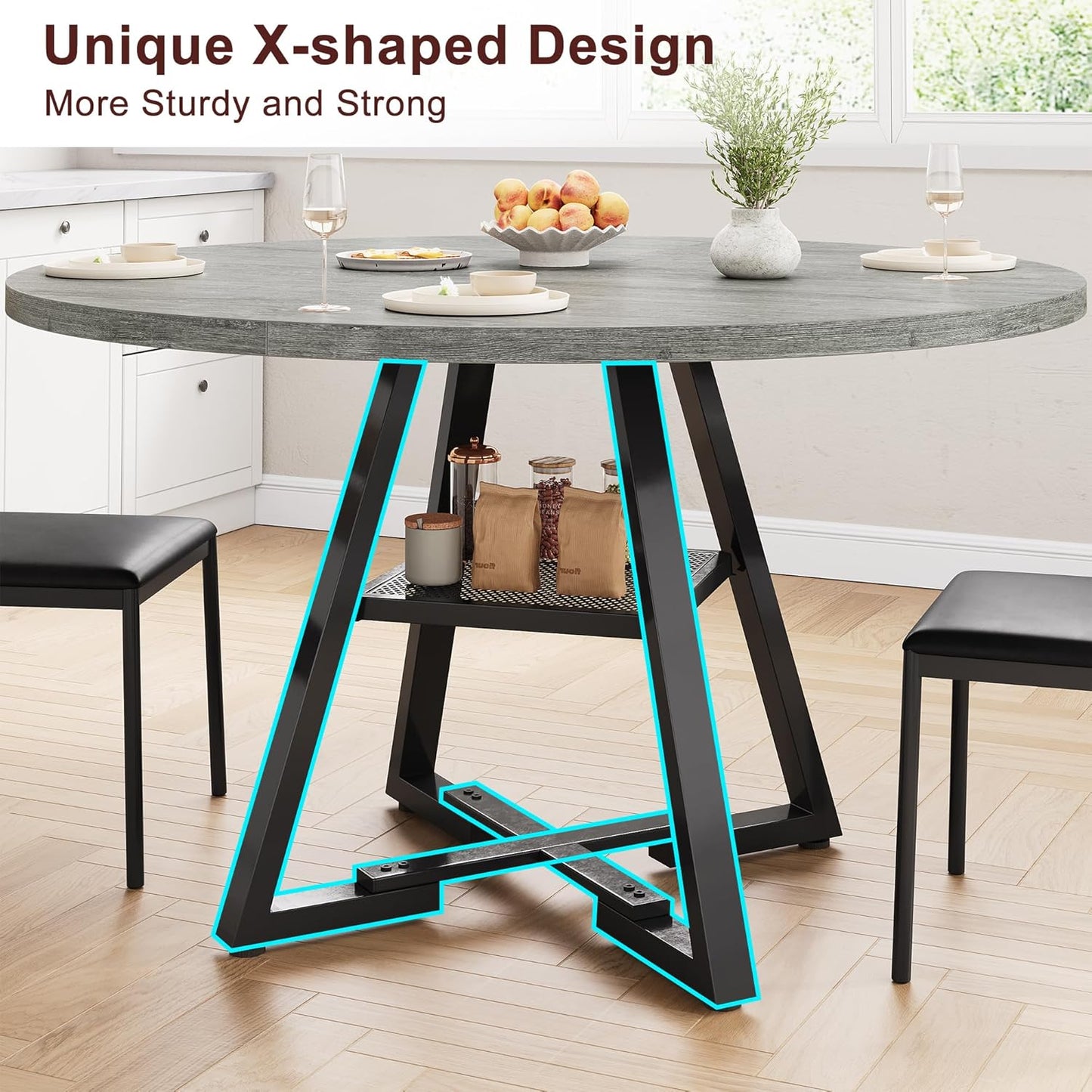 Jocoevol 51" Round Dining Table for 6,Kitchen Dining Room Circle Dinner Pedestal Table,Space Saving Wood Kitchen & Dining Room Furniture (Grey, 51In)