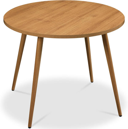 Best Choice Products Round 35.5in Dining Table for 4 w/Sturdy Wood Finish Steel Legs, Mid Century Modern, Space-Saving, Small Space Circle Dinette for Home, Kitchen, Apartment - Pecan
