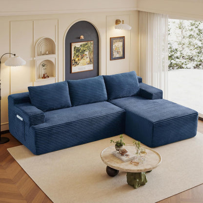 96" Sectional Couches for Living Room Cloud Couch Sofa with L-Shape Upholstered Boneless Couchs Modern Modular Sectional Couch with Chaise (Bule, 96" W+Right Facing Chaise+2Seaters)