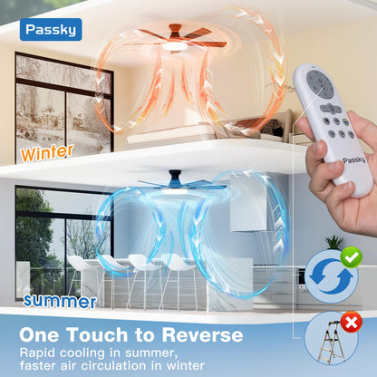 PASSKY 52-Inch Flush Mount Ceiling Fan with Lights & Remote