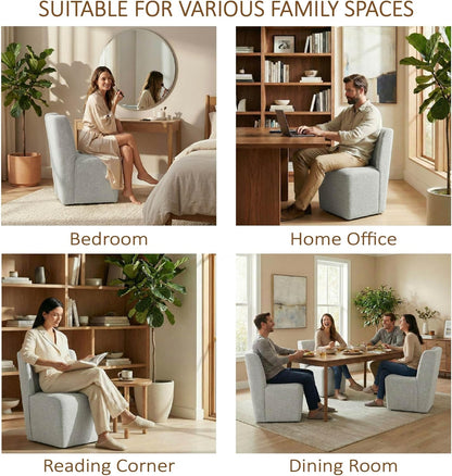 KISLOT Upholstered Dining Chairs Set of 4 with Casters, Wingback Modern Side Armless Deskchair with Rollers for Diningroom Bedroom Livingroom Reading Room, Light Grey Fabric