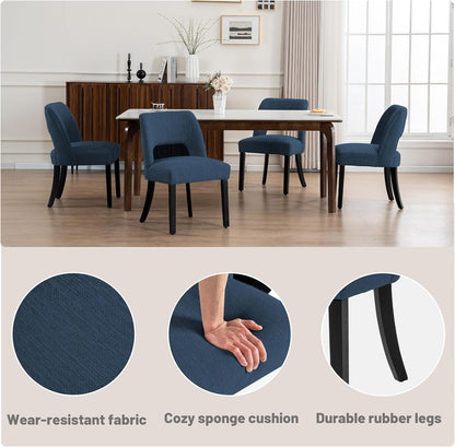 VKNOW Wooden Dining Chairs Set of 6, Modern Fabric Upholstered Dining Room Chair Kitchen Chairs, Farmhouse Dinner Chair for Kitchen Dining Room, Blue-Black Legs