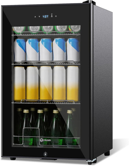 17 Inch Black Beverage Refrigerator Cooler, 96 Cans Mini Fridge with Glass Door&Lock, Beer Fridge for Soda Water or Wine, Drink Refrigerator for Home Office Bar Bedroom