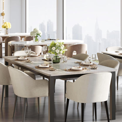GarveeHome 70.8 in Industrial Dining Table for 6, Wooden Long Dinner Table with Mortise Tenon Design, Kitchen Table with Sturdy Metal Legs, for Dining Room Home Office Living Room, Grey