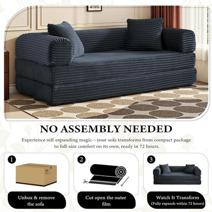 Boneless Couch Versatile Couches for Living Room No-Install Sofa Bed Corduroy Futon Soft Cloud Couch with Pillows for Bedroom Game Movie (Dark Gray, 76")