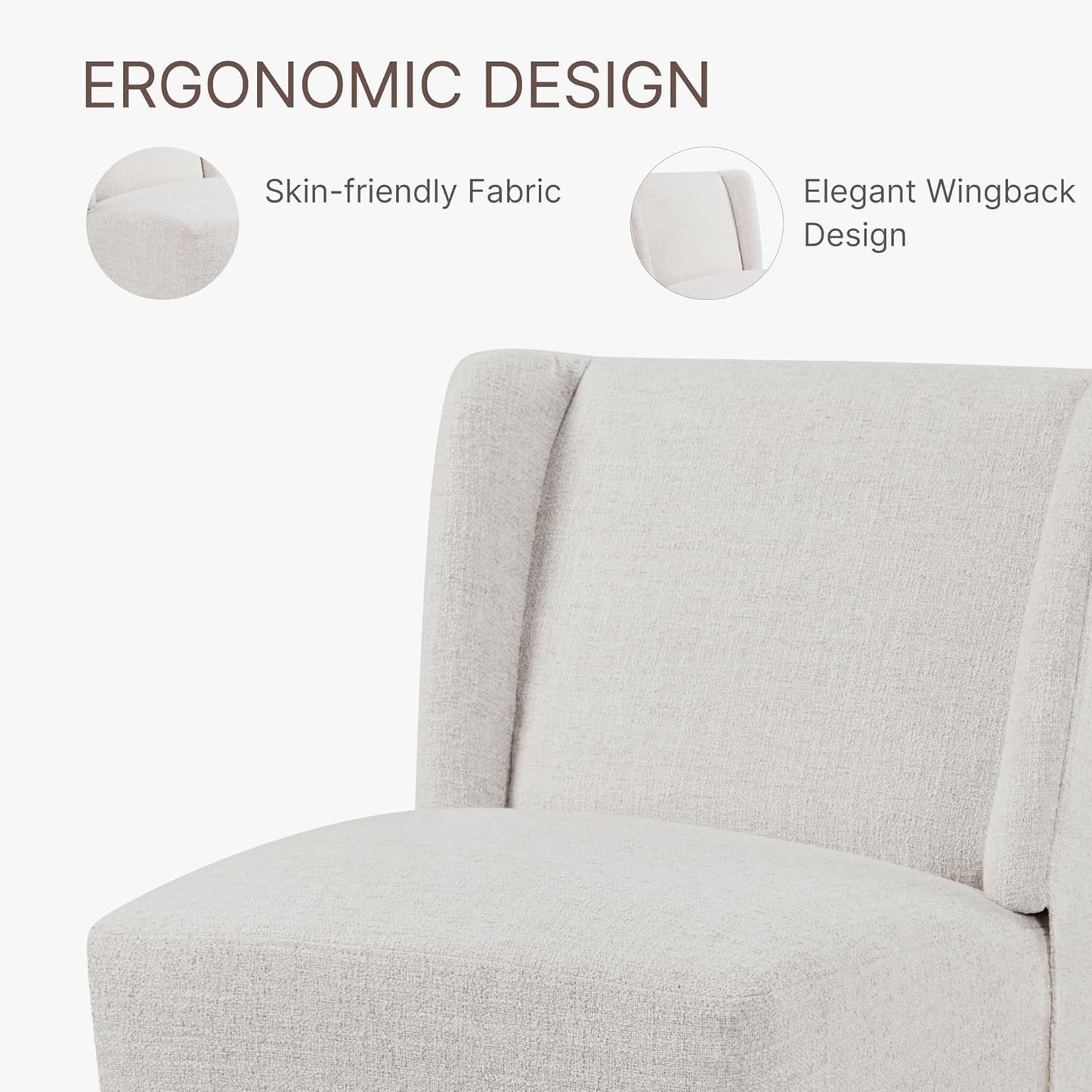 KISLOT Upholstered Dining Chairs Set of 4 with Casters, Wingback Modern Side Armless Deskchair with Rollers for Diningroom Bedroom Livingroom Reading Room, Linen Fabric