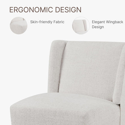 KISLOT Upholstered Dining Chairs Set of 4 with Casters, Wingback Modern Side Armless Deskchair with Rollers for Diningroom Bedroom Livingroom Reading Room, Linen Fabric