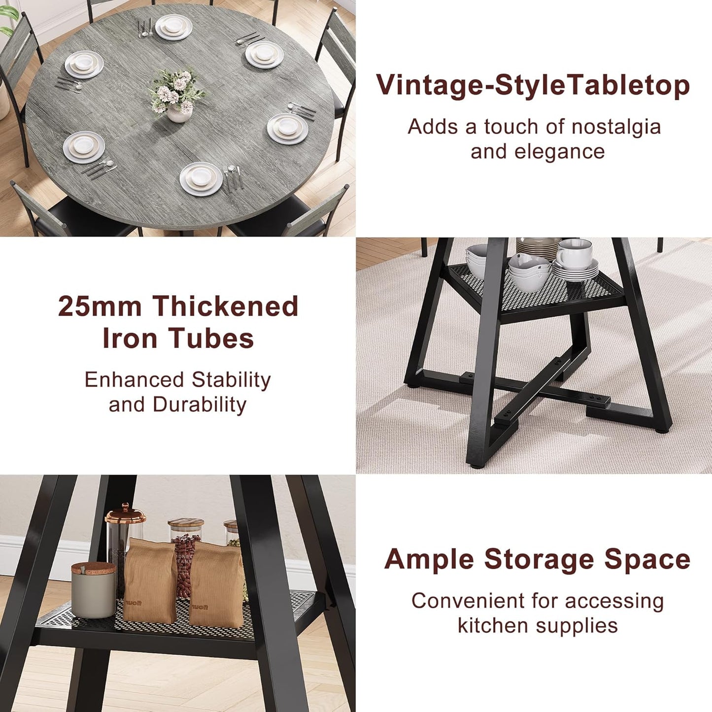 Jocoevol 51" Round Dining Table for 6,Kitchen Dining Room Circle Dinner Pedestal Table,Space Saving Wood Kitchen & Dining Room Furniture (Grey, 51In)
