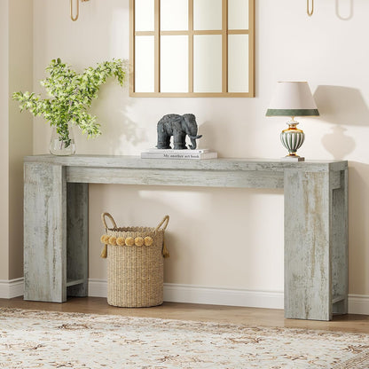 Tribesigns 70.9-Inch Extra Long Console Table, Farmhouse Wood Sofa Table Behind Couch, Narrow Entryway Accent Table for Living Room, Hallway, Entrance, Foyer (Distressed White)