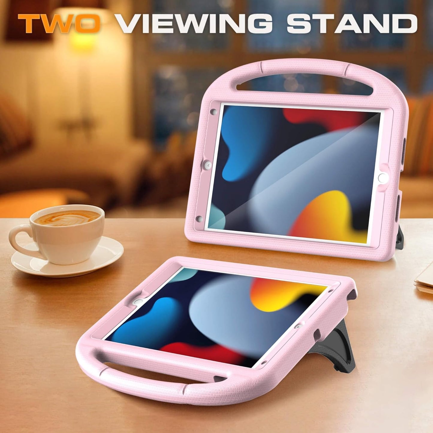 Kids Case for iPad 9th/8th/7th Generation, iPad 10.2 Kids Case with Built-in Screen Protector, Durable Shockproof Handle Stand Protective Cover for iPad 10.2 Inch 2021/2020/2019, Light Pink