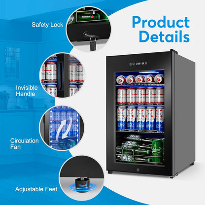 FoMup Beverage Refrigerator 17 inch Wide - 126 Can Beverage Cooler with Glass Door | Counter-Top/Freestanding Mini Beverage Beer Fridge | Temperature Memory | Invisible Door | Perfect for Soda, Beer