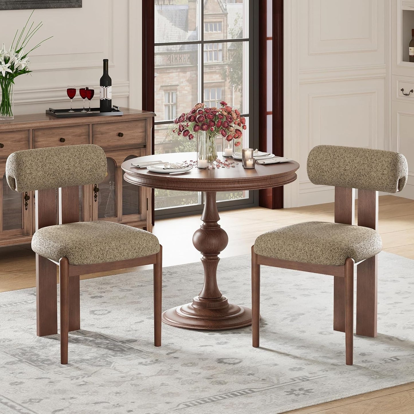 MALOL Modern Wooden Dining Chairs Set of 6, Upholstered Fabric Kitchen Chairs with Sculptural Backrest, Mid-Century Farmhouse Dining Room Chairs with Solid Wood Legs, Camel