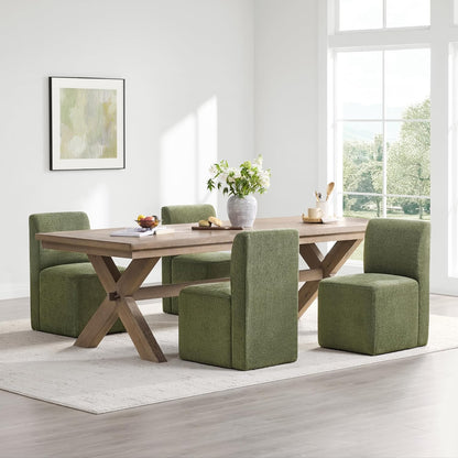 CHITA Dining Chairs with Casters Set of 4, FSC Certified Upholstered Armless Modern Rolling Dining Chairs with Rollers for Bedroom Reading Room Living Room, Moss Green
