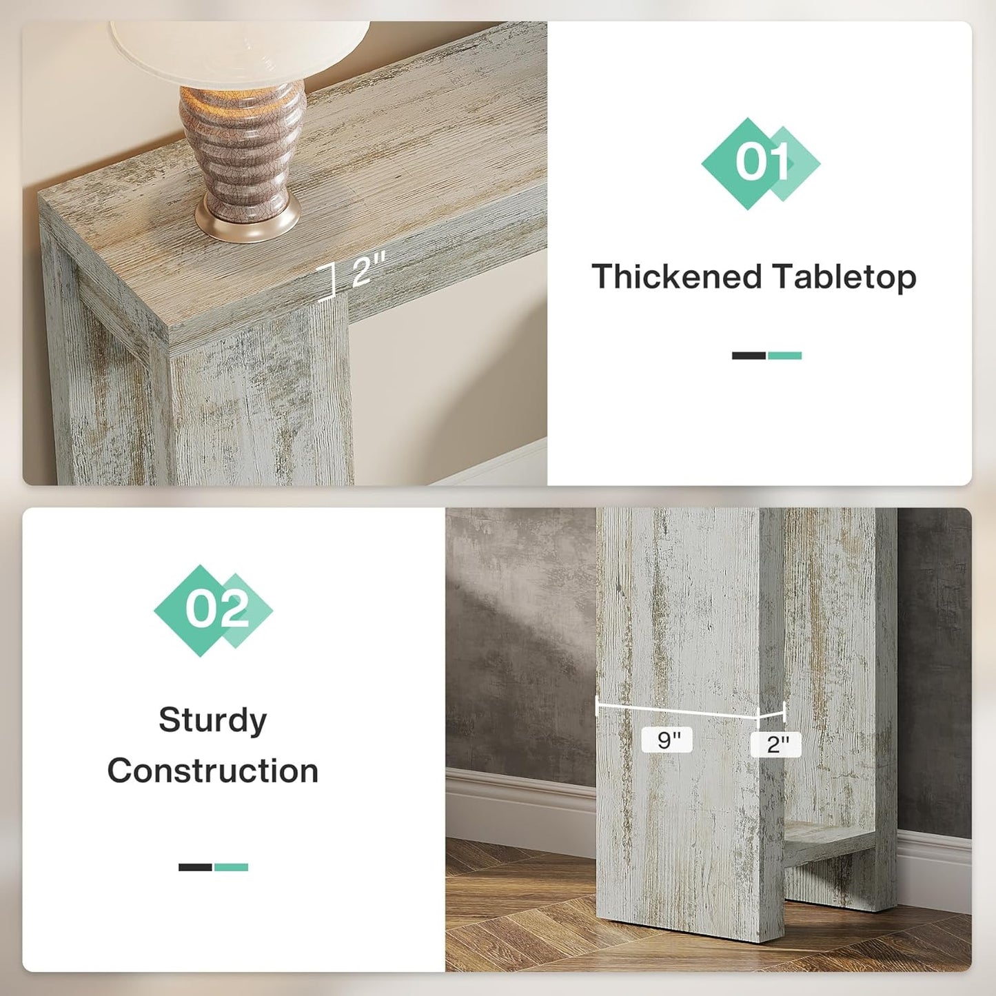 Tribesigns 70.9-Inch Extra Long Console Table, Farmhouse Wood Sofa Table Behind Couch, Narrow Entryway Accent Table for Living Room, Hallway, Entrance, Foyer (Distressed White)