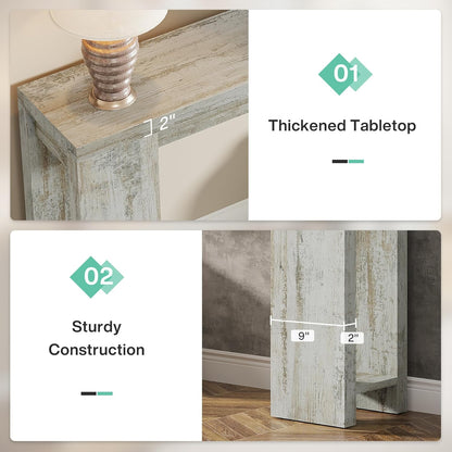 Tribesigns 70.9-Inch Extra Long Console Table, Farmhouse Wood Sofa Table Behind Couch, Narrow Entryway Accent Table for Living Room, Hallway, Entrance, Foyer (Distressed White)