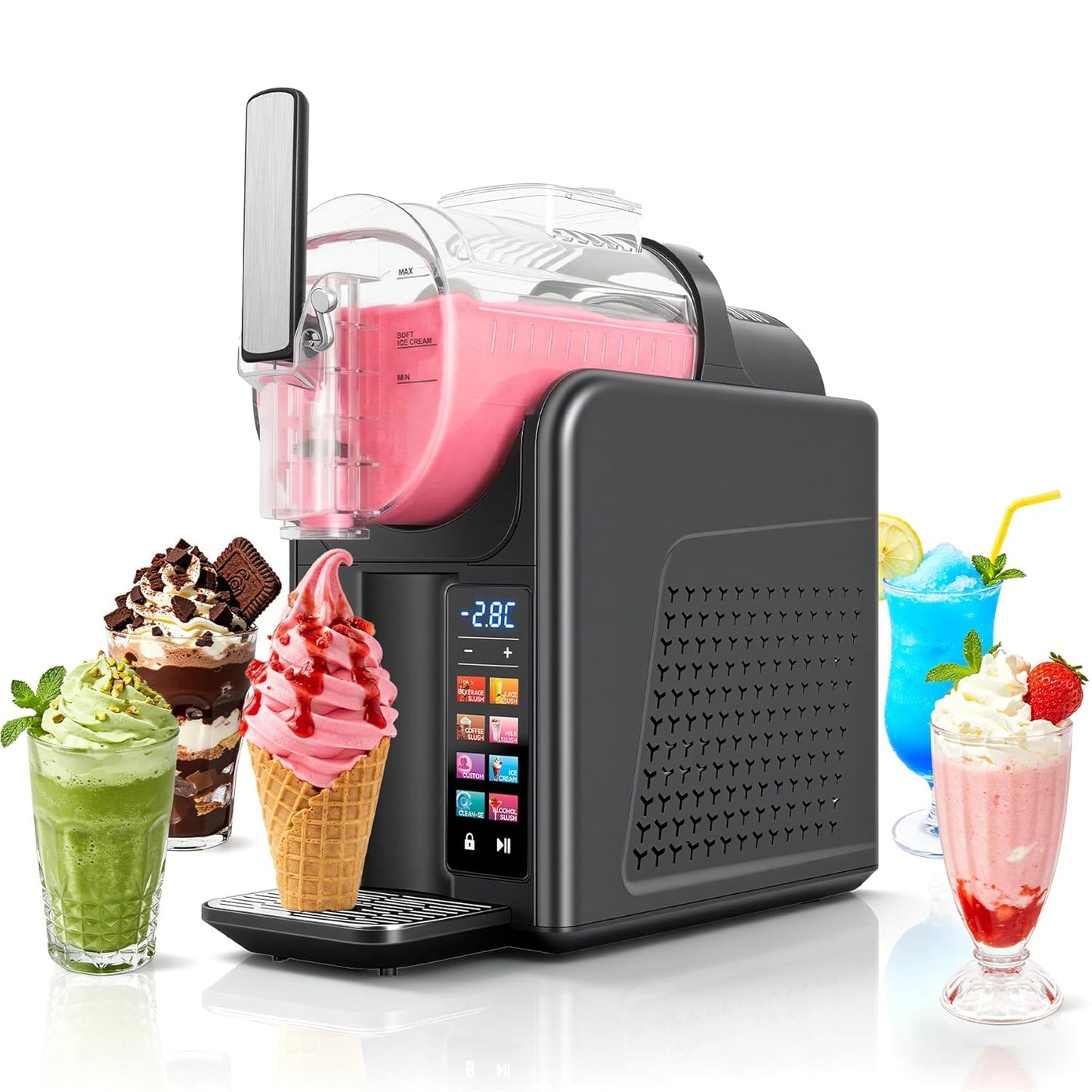 2L Slushie Machine & Soft Serve Ice Cream Machine for Home Use, 6-IN-1 Presets for Slushy, Frozen Drink, MilkShake, Margaritas, Frappés and More Frozen Dessert Maker, No Ice Needed, Black