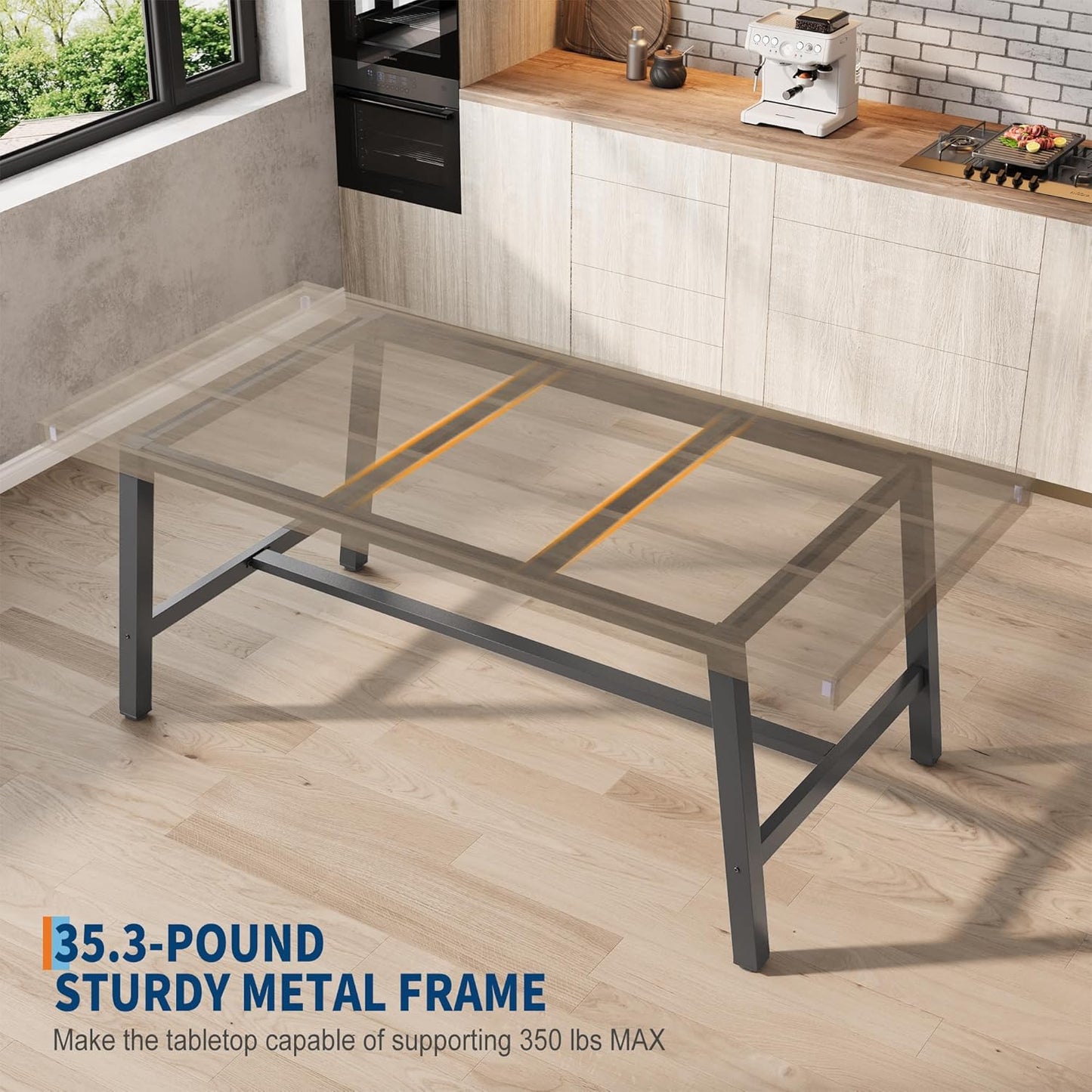 GarveeHome Industrial Dining Table for 4-6 People, 63 in Long Wooden Kitchen Table with Sturdy Metal Frame & Grey Finish - Seats 4 Rectangular Counter for Dinner, Kitchen, Dining Room - Grey
