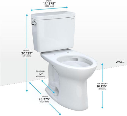 TOTO Drake Two-Piece Elongated 1.6 GPF Universal Height TORNADO FLUSH Toilet with CEFIONTECT, Cotton White - CST776CSFG#01