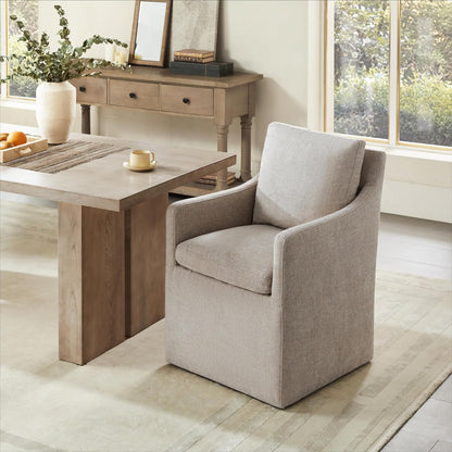 KISLOT Upholstered Dining Chairs with Casters, No Assembly Modern Accent Armchair with Rollers for Dining Room, Bedroom, Living Room, Reading Room, Already Assembled, White, 1 Box