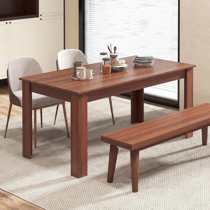 Giantex Dining Table for 4-6, 63" L Large Farmhouse Kitchen Table, Wooden Rectangular Dinner Table for Living Dining Room, Home Office, Dinette, 330LBS Capacity, Walnut