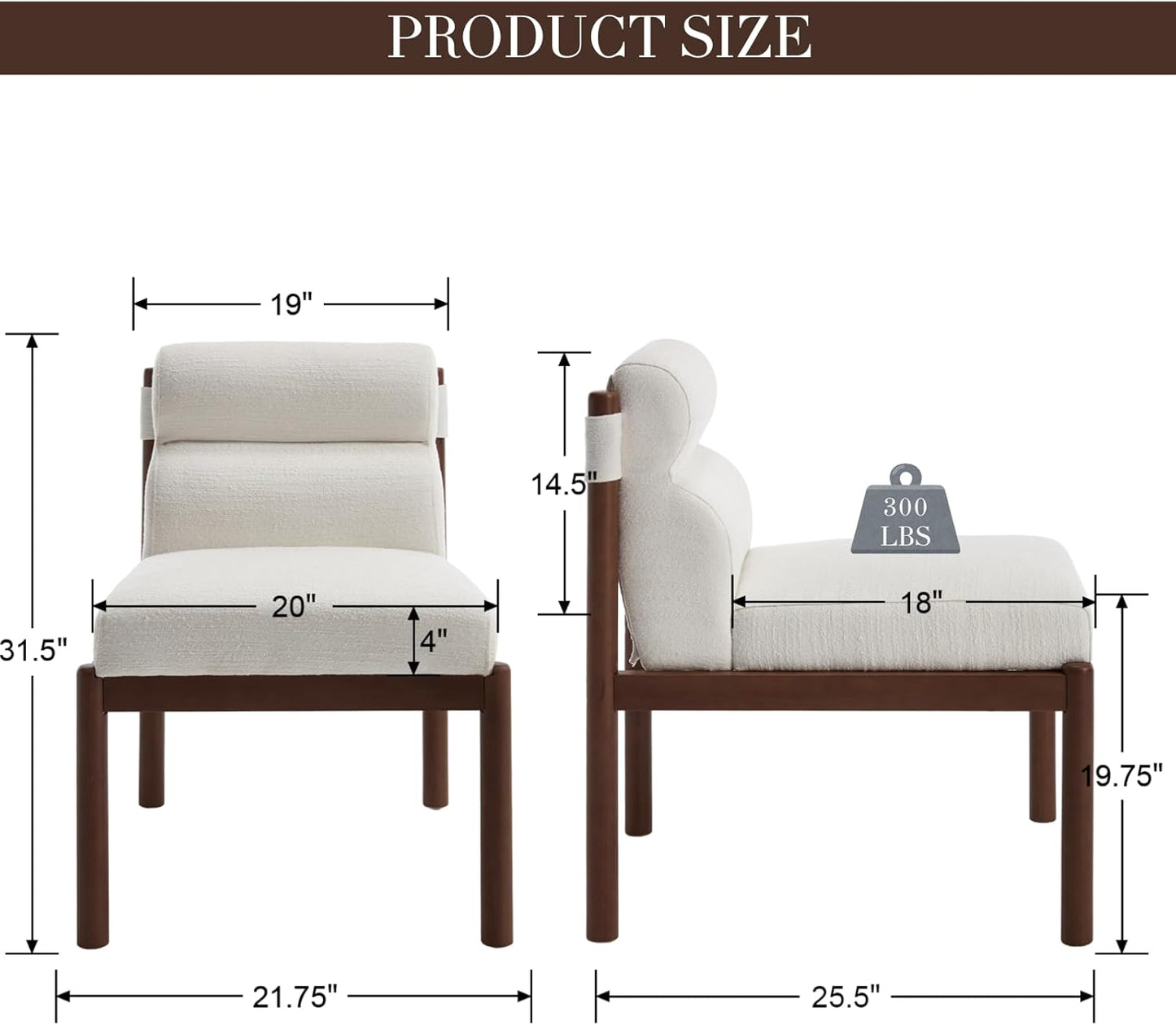 CIMOTA Modern Upholstered Dining Chairs Set of 6, Linen Fabric Kitchen & Dining Room Chairs Boucle Armless Side Chairs with Curved Backrest/Solid Wood Legs, Cream White