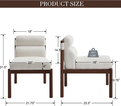 CIMOTA Modern Upholstered Dining Chairs Set of 6, Linen Fabric Kitchen & Dining Room Chairs Boucle Armless Side Chairs with Curved Backrest/Solid Wood Legs, Cream White