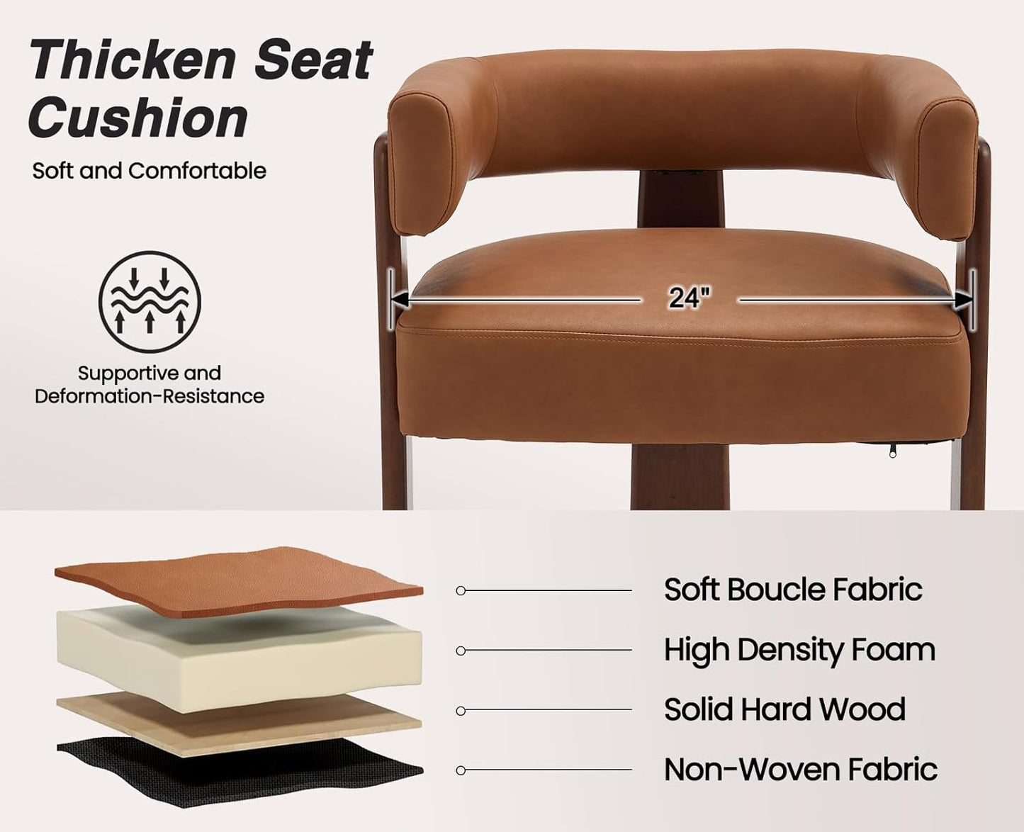 Shunzhi Brown Leather Barrel Dining Chairs Set of 4 Modern Upholstered Dining Room Chairs with Arms/Open Back Farmhouse Wooden Kitchen Chairs Comfy Accent Side Armchairs for Living Room