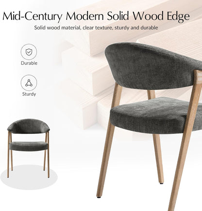 HULALA HOME Dining Chairs Set of 4, Mid-Century Modern Upholstered Dining Room Chair with Armrest, Curved Backtrst & Solid Wood Legs, Kitchen Side Chairs for Resurant, Living Room - Dark Gray