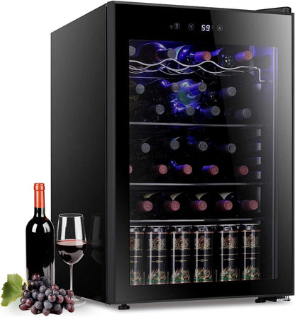 Antarctic Star 36 Bottle Wine Cooler Beverage Refrigerator Small Mini Wine Cellar Beer Soda Bar Fridge Quiet Operation Compressor Adjust Temperature Freestanding Black, 4.4 Cu. Ft