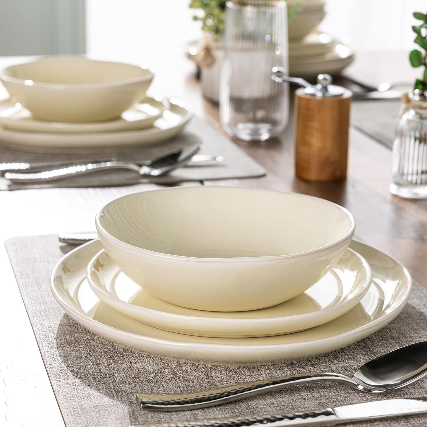 AmorArc Ceramic Dinnerware Sets,Handmade Reactive Glaze Stoneware Plates and Bowls Sets,Highly Scratch Resistant | Dishwasher & Microwave Safe Dishes Set,Service for 4 (12pc)