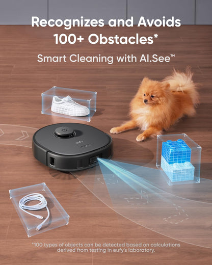 eufy X10 Pro Omni Robot Vacuum and Mop Combo, 8,000 Pa, Dual Mops with 12 mm Auto-Lift and Carpet Detection, AI Obstacle Avoidance, Auto Mop Washing&Drying, Self-Emptying, Self-Refilling