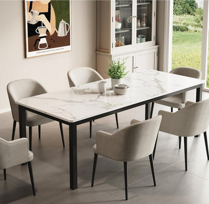 GarveeHome 70.8 in Industrial Dining Table for 6, Wooden Long Dinner Table with Mortise Tenon Design, Kitchen Table with Sturdy Metal Legs, for Dining Room Home Office Living Room, White
