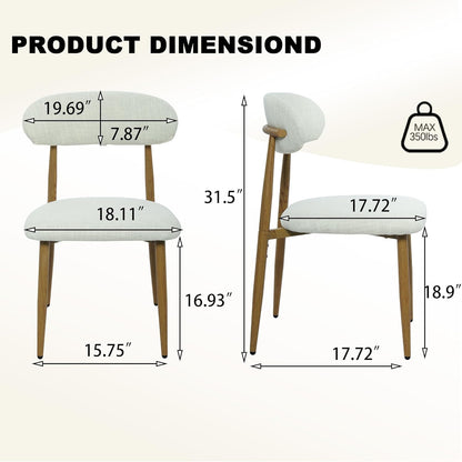 FREKEN Modern Upholstered Dining Chairs Set of 8, Mid-Century Metal Frame with Wood Grain, Linen Fabric Side Chair for Kitchen Dining Room, 350lbs Capacity, Beige