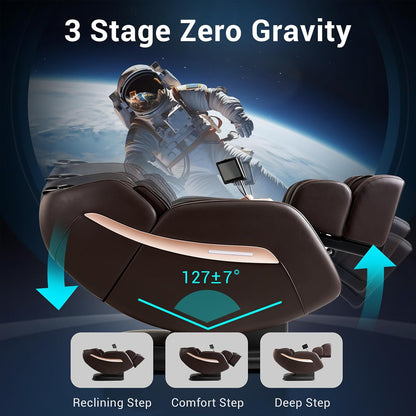 MYNTA Massage Chair Full Body, Zero Gravity SL Track Heavy Duty Massage Recliner Chair with Heat, 12 Auto Modes for Home, M1612 Brown