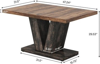 Tribesigns 47-Inch Dining Table for 4, Black Kitchen Dinner Table with Heavy Duty Pedestal, Farmhouse Wooden Eating Table for Home, Dining Room, Small Space, Black & Brown