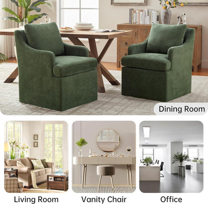 VKNOW Upholstered Dining Chairs Set of 4, Modern Kitchen Chairs Dinner Chairs with 4 Casters, Chenille Armchair for Bedroom Reading Room Living Room, Green