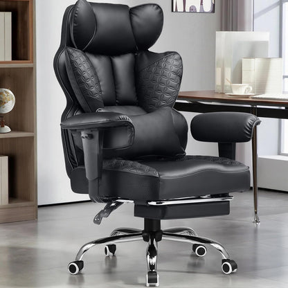 GTPLAYER Big and Tall Gaming Chair 400lbs Heavy Duty Office Chair with Foot Rest & Ergonomic Pocket Spring Lumbar Support, High Back 3D Saddle Shaped Cushion for Back Pain Relief, Matte-Black
